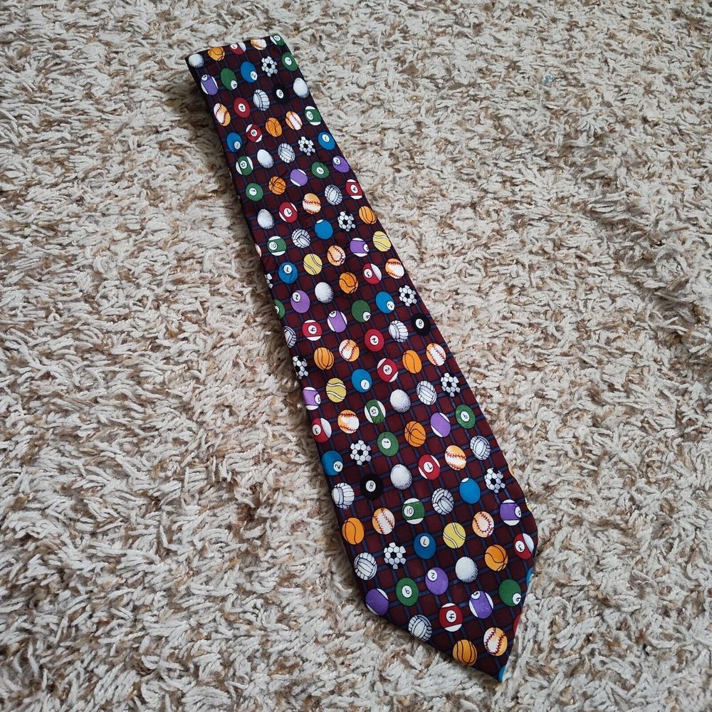 Vintage 1995 Nicole Miller Sport Balls 100% Silk 90s Necktie